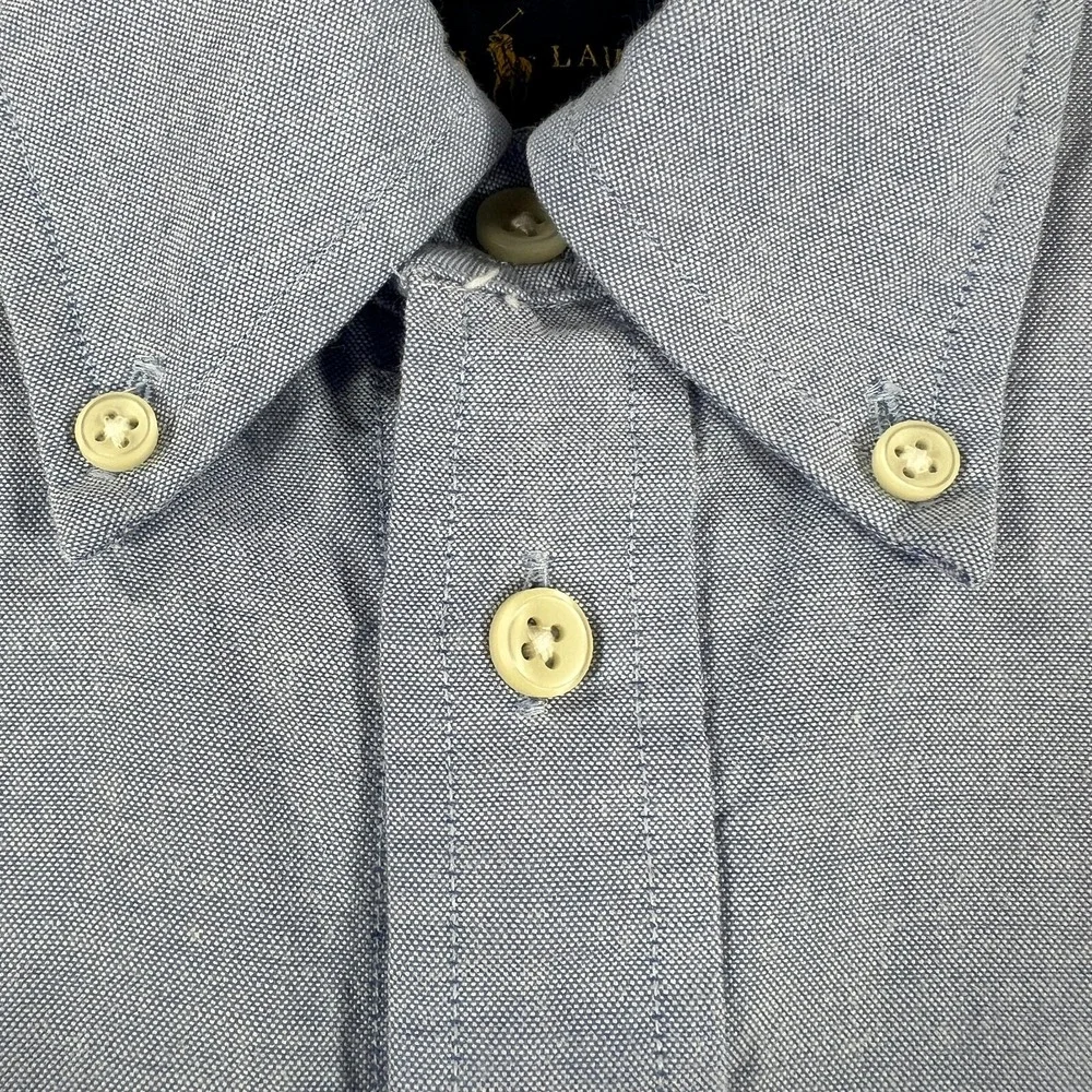 Ralph Lauren Shirt Youth Medium Blue Short Sleeve Button Down Slim Fit